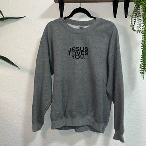 Never worn Jesus Loves You crewneck heather gray